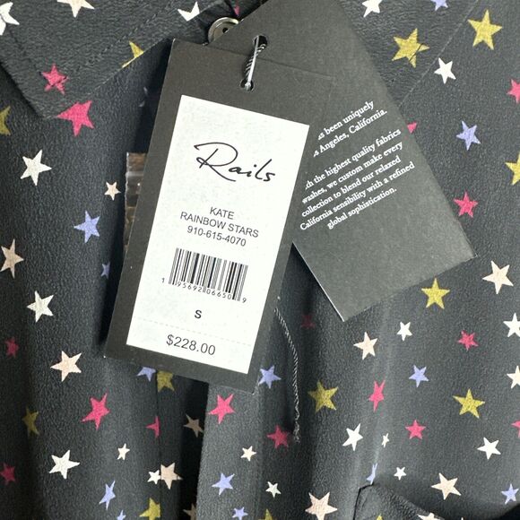 Rails Kate Silk Rainbow Stars Shirt Women's Size Small Button Down Designer Soft - Picture 9 of 16